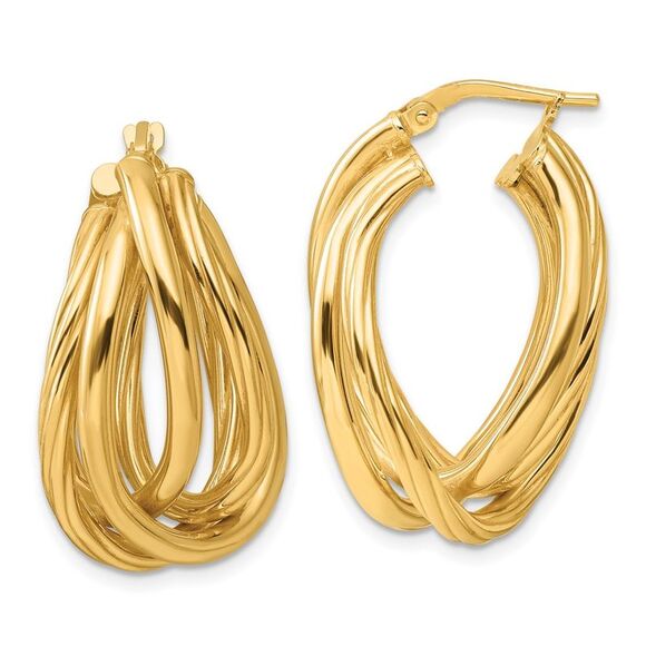 Kazi Luxury Silver Gold-tone Polished & Twisted Fancy Oval Hoop Earrings